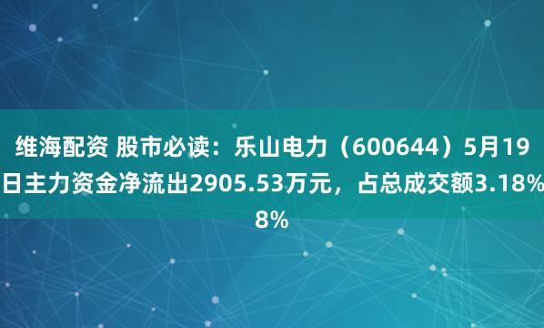 维海配资 股市必读：乐山电力（600644）5月19日主力资金净流出2905.53万元，占总成交额3.18%